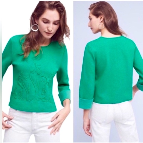 Anthropologie month green floral, embossed top - Picture 11 of 11